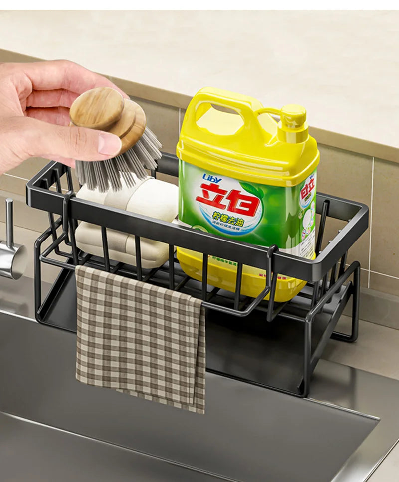 Sink Cleaning Tools Storage Rack Kitchen Multifunctional Stainless Steel Drain Rack for Sponge Cleanser Organizer Rag Hanger