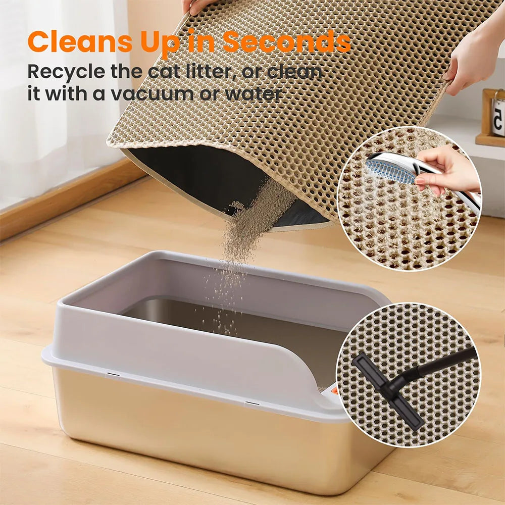 NEWc Large Size Cat Litter Mat-Advanced Honeycomb Double Layer Design,Urine Waterproof,Easy Cleaning,Scatter Control,Stay Clean
