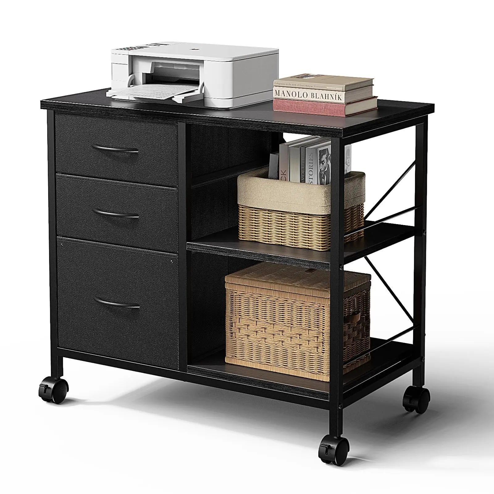 JHK 3 Fabric Drawers Mobile Living Room Cabinet With Wardrobe Steel Frame Assembly Closet Clothes Storage Cabinet Of Furniture