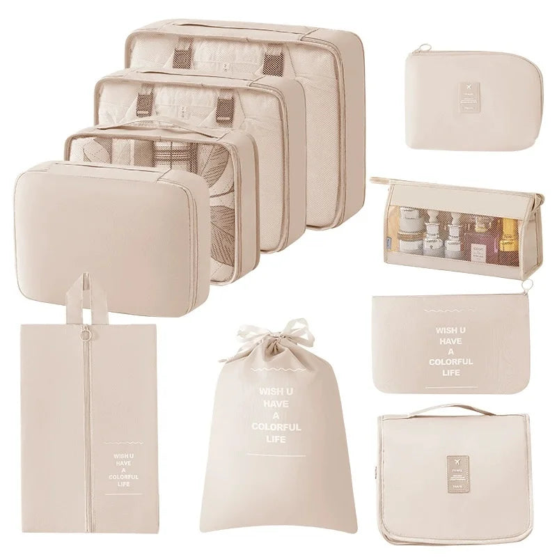 7/8/9/10 Pcs Set Travel Organizer Storage Bags Suitcase Packing Cubes Set Cases Portable Luggage Clothes Shoe Tidy Pouch Folding