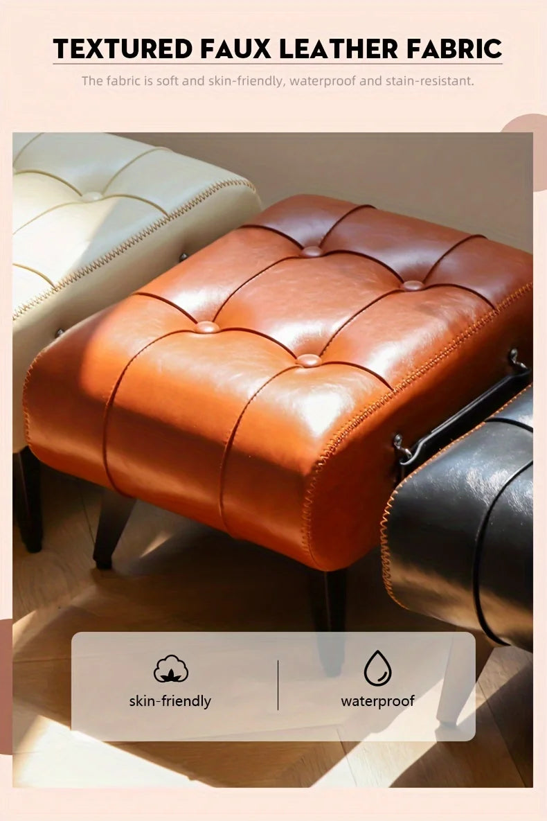 A High-quality Oil-and-wax Leather Low Stool, Footstool, Leather Footrest Stool, Stylish Multifunctional Sofa Side Piece