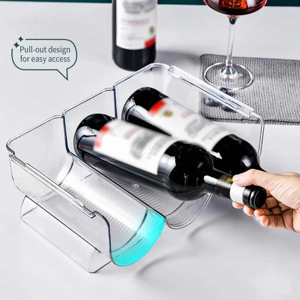 Clear Refrigerator Wine and Water Bottle Holder,  Stackable Plastic Wine Rack Storage Organizer for Fridge, Cabinet, Pantry