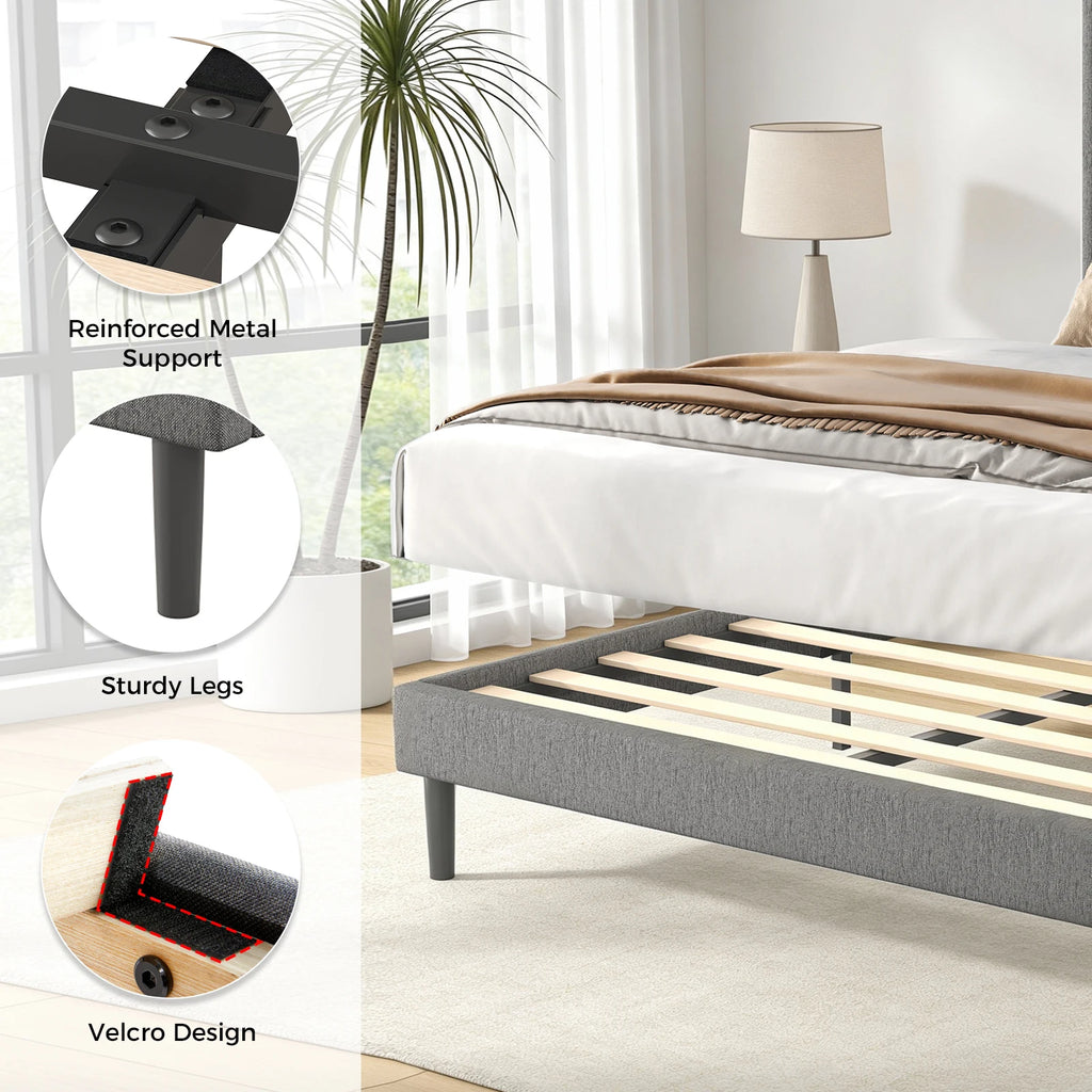 JHK Queen Size Upholstered Bed Frame with Adjustable Headboard 3 USB Charging Ports and LED Light Strip with Bluetooth Control