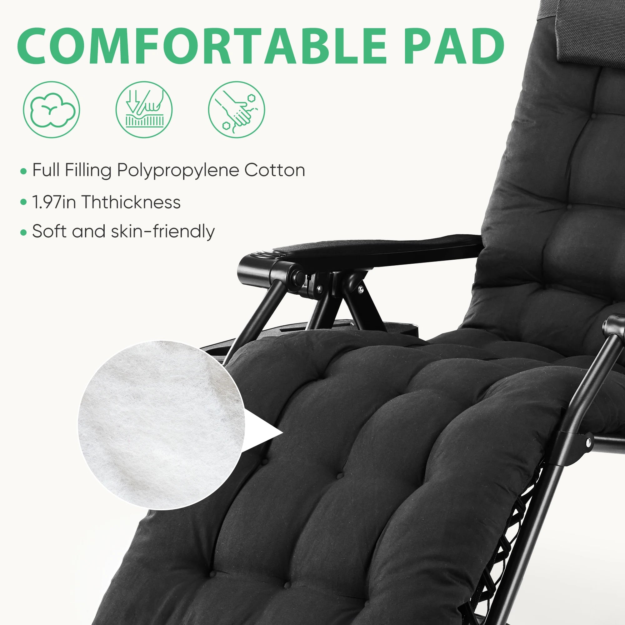 JHK Oversized Zero Gravity Cotton Padded Reclining Chair Foldable Lounge Chair with Adjustable Pillow Cup Holder For Patio