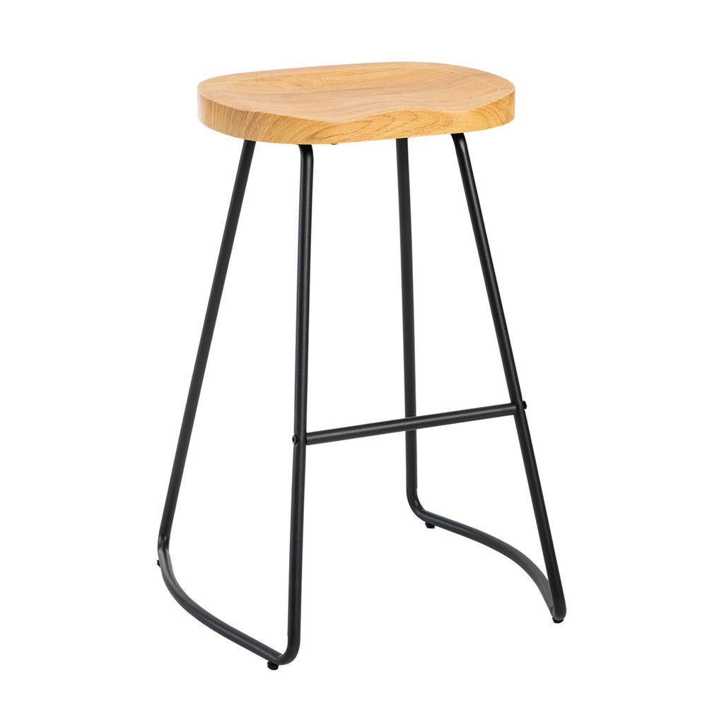 JHK 26 Inch Wood Saddle Seat Drawing Chair Bar Stools Counter Height Backless Counter Stools with Metal Legs for Office Home