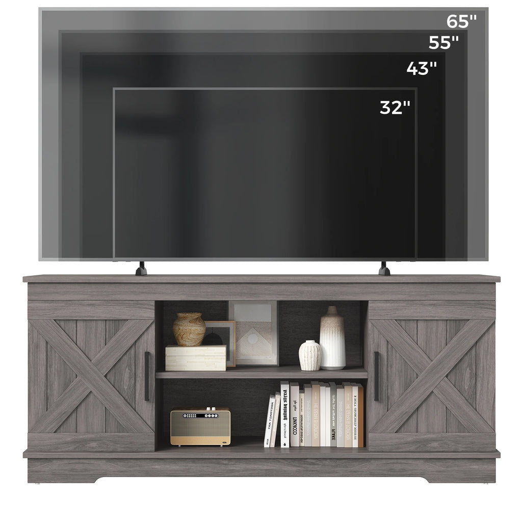 JHK 58IN Wooden TV Stand For Up To 65 Inch TV Double Door Cabinet Entertainment Center Media Console 2 Storage For Living Room