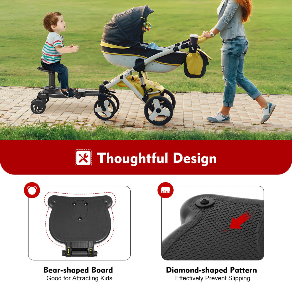 Universal 2-in-1 Stroller Board And Seat Pram Pedal Adapter for Kids - Detachable Safety Ride Board for Pushchair with 25kg Load
