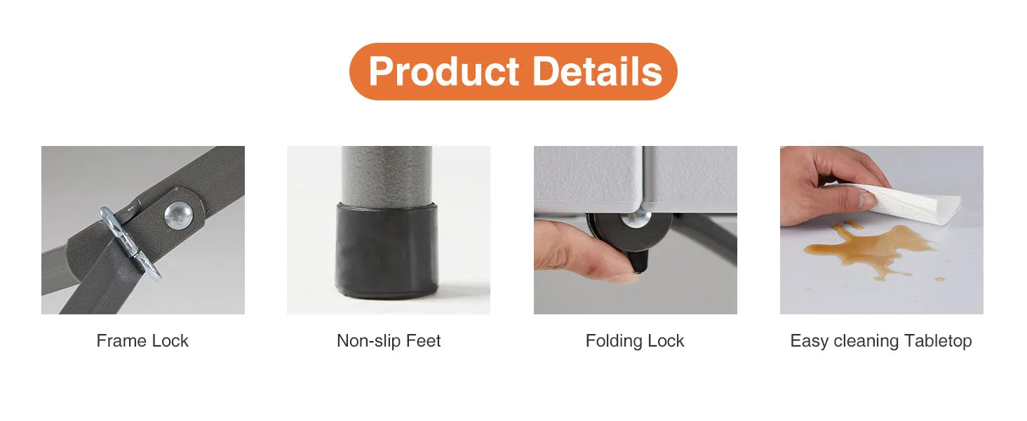 JHK Plastic Portable Folding Outdoor Indoor Table Heavy Duty Foldable Table with Carrying Handle Safety Lock For Camping Picnic