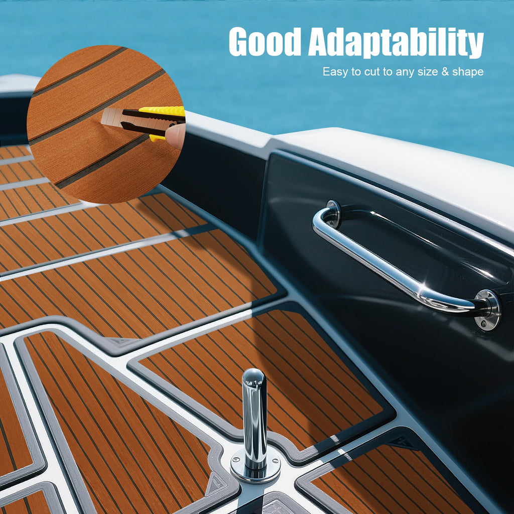 240x90cm EVA Foam Teak Floor Mat 6mm Thick Anti-Slip Self-Adhesive Pad Cuttable Waterproof Marine Carpet for Boat Deck RV Yacht