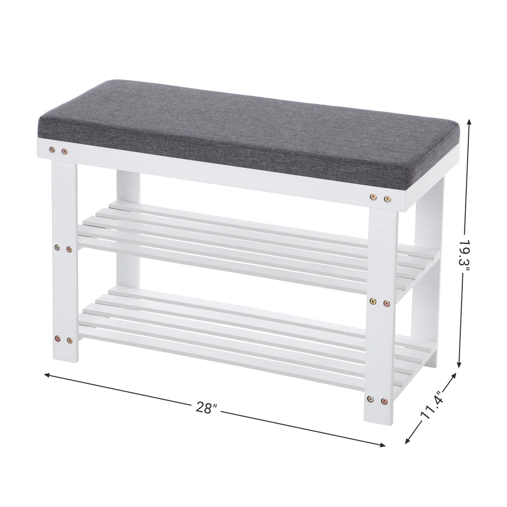 SONGMICS 3-Tier Bamboo Shoe Rack, Stable Shoe Organizer for Entryway & Living Room, Bench Seat Holds Up to 330 lb