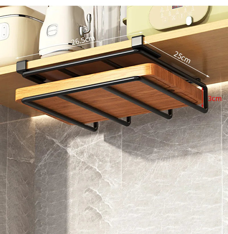 Under Kitchen Cabinet Hanging Organizer Cutting Board Storage Rack Paper Towel Holder No Punch Pot Lid Storage Kitchenware Hook