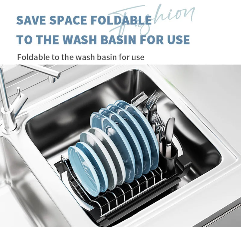 1pc Single-layer Draining Rack for Kitchen Bowls Dish Drainer Retractable Kitchen Desktop Storage Rack Kitchen Counter Organizer