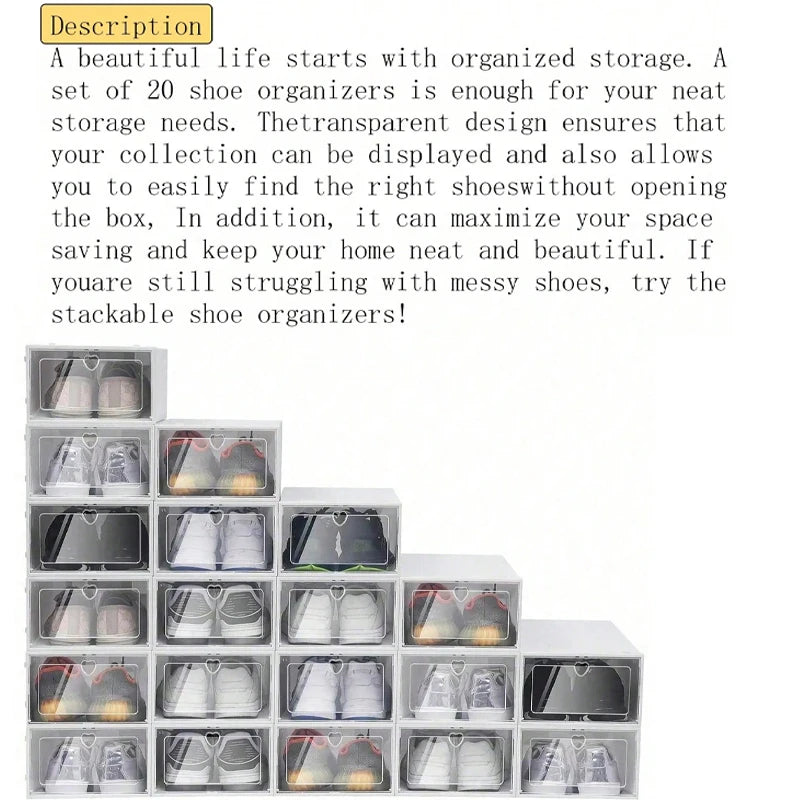 6/12 PCS Stackable Shoe Box With Flip Door - Suitable For Family Dormitory, Space Saving Transparent Storage Box