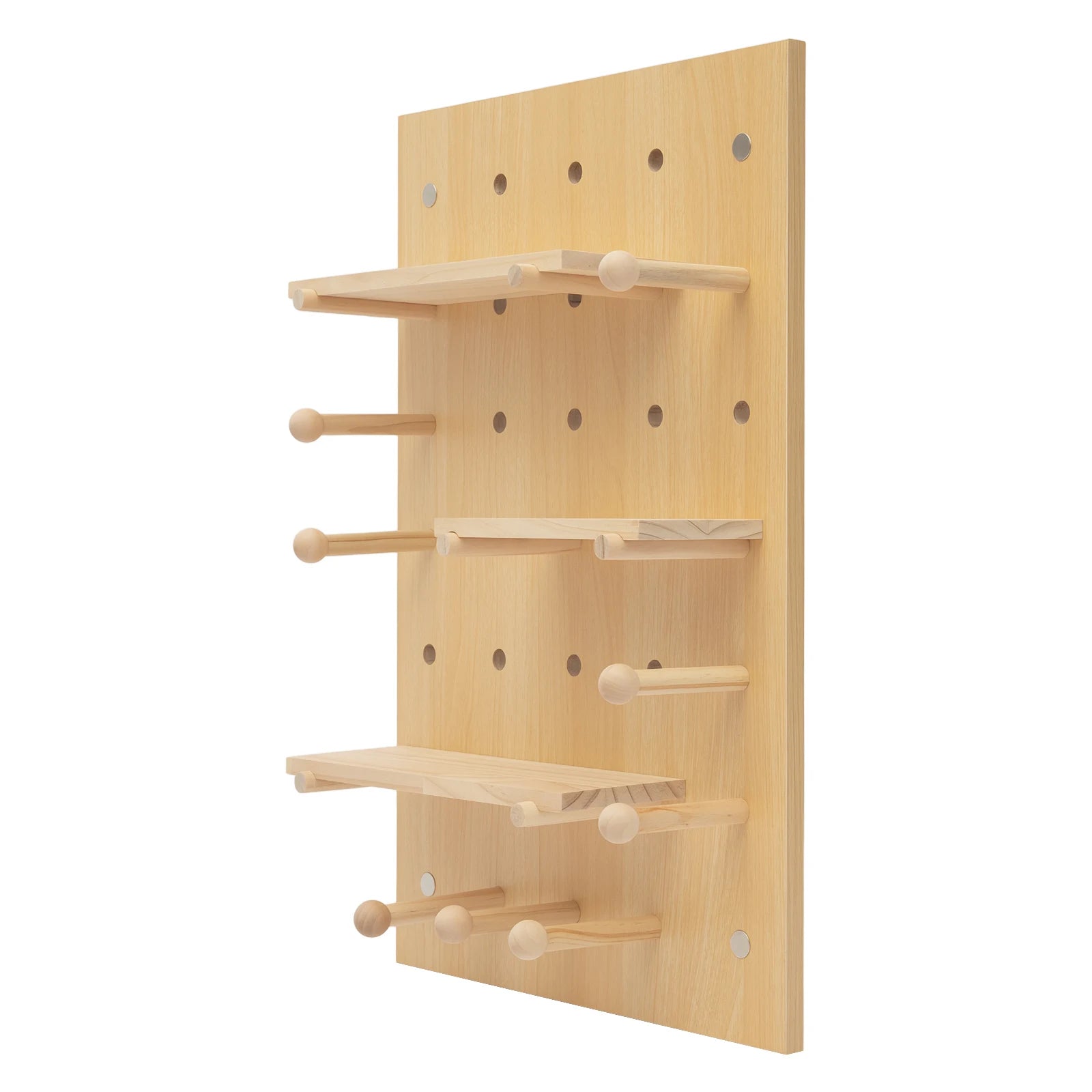 Wall Mount Wood Pegboard, Natural Wood Storage Display Shelf Wall Organizer, Kitchen Office DIY Tool Board Panel Rack Load 10kg