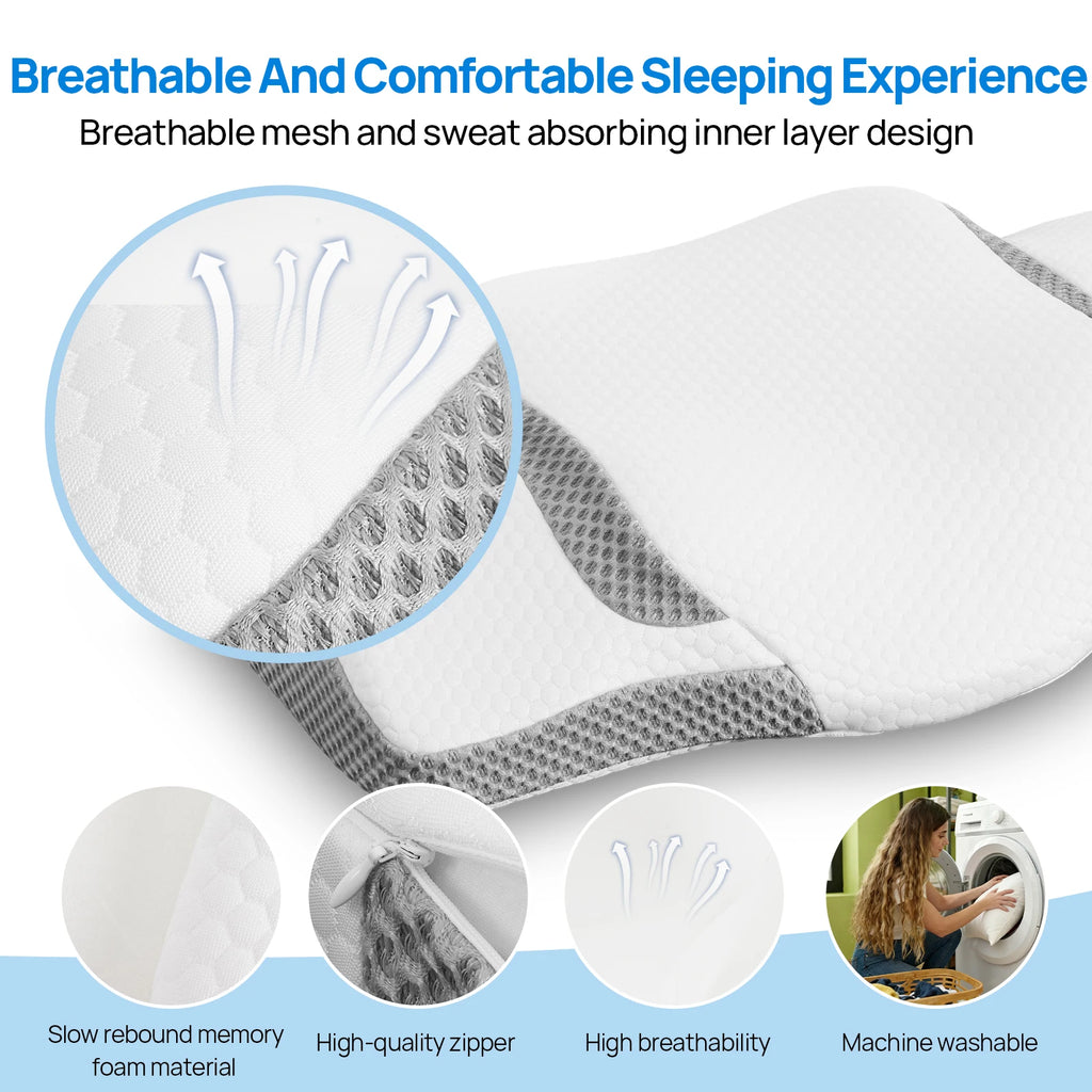 JHK Queen Size Memory Foam Cervical Neck Pillow Ergonomic Support Contour for Side with Arm Rest Slot and Ice Silk Pillowcase