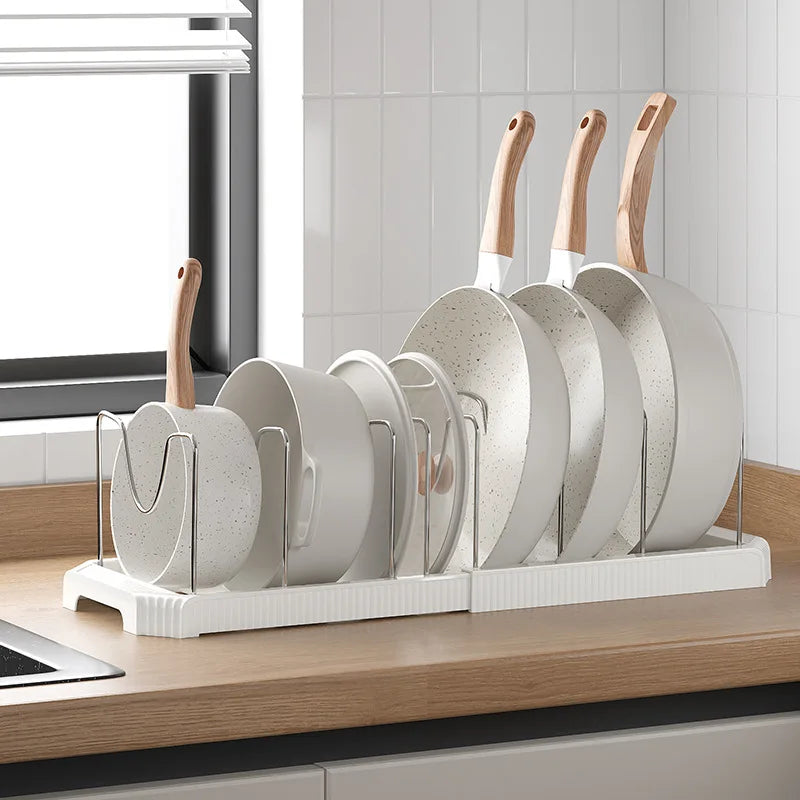 1pc Kitchen Retractable Storage Rack Multi-functional Cabinet Bowl Shelf Kitchen Pot Cookware Draining Rack Kitchen Organizer