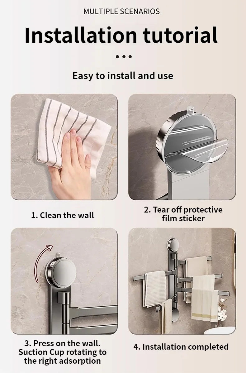 No Need To Drill Suction Cup rotating towel rack multi-bar folding rack towel rack Bathroom bath towel rack Kitchen storage rack
