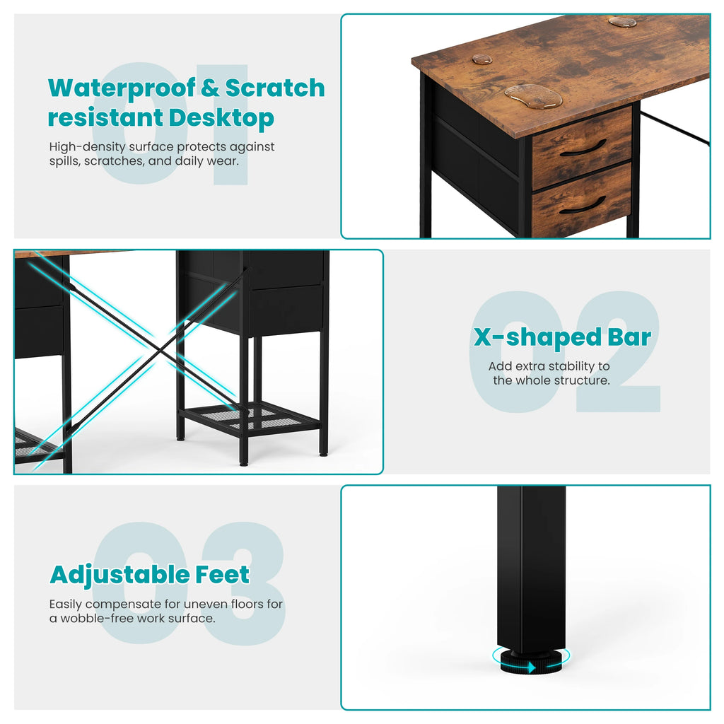 JHK 47IN Computer Desk with 4 Drawers Home Office Table with Mesh Shelf for Work Writing Gaming Storage Furniture for Bedroom