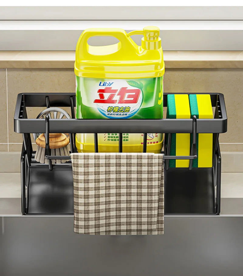 Sink Cleaning Tools Storage Rack Kitchen Multifunctional Stainless Steel Drain Rack for Sponge Cleanser Organizer Rag Hanger