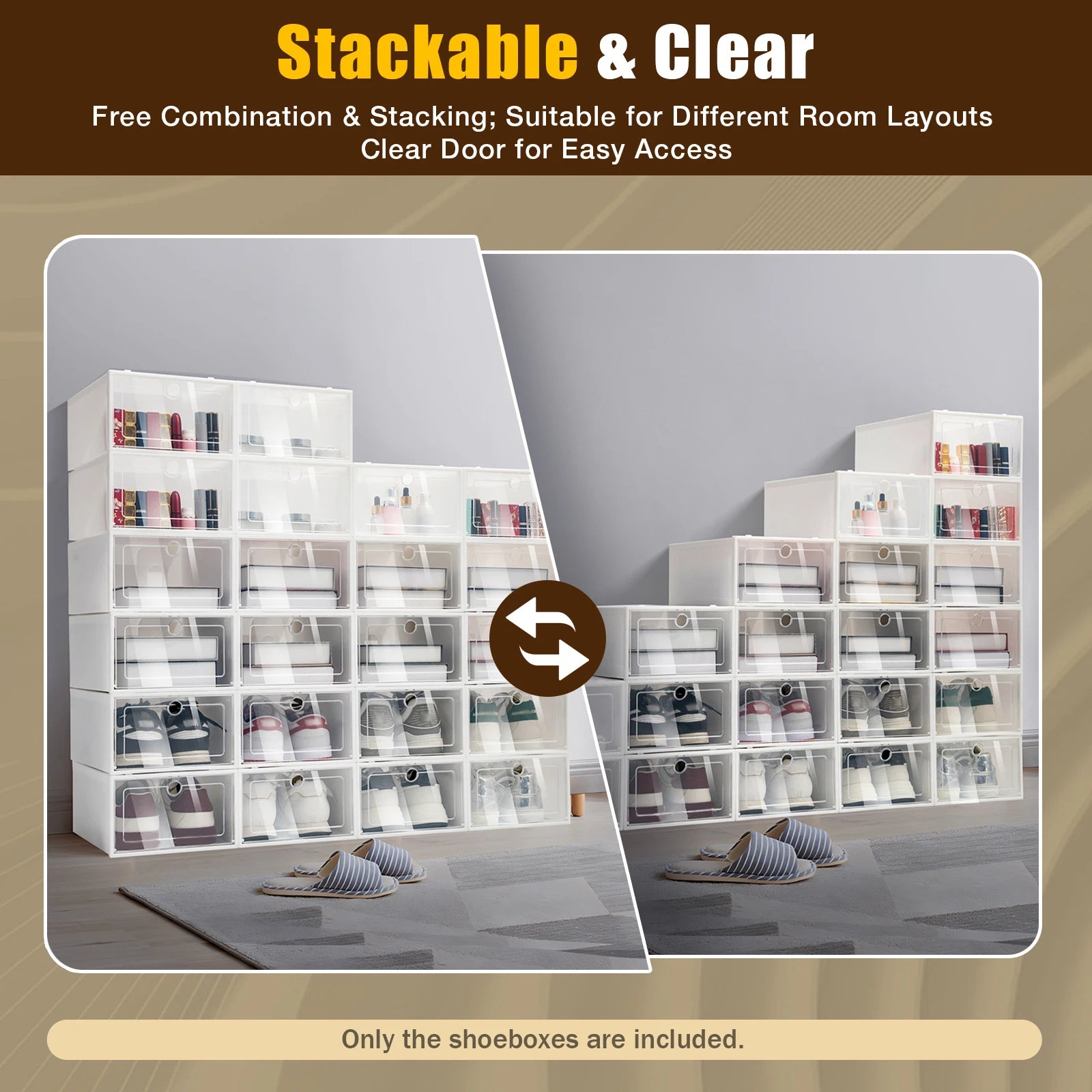 20/24PCS Foldable Flip Shoe Boxes Set Clear Plastic Stackable Storage Containers Home Organizer 33x23x14cm - Shoe Rack Case