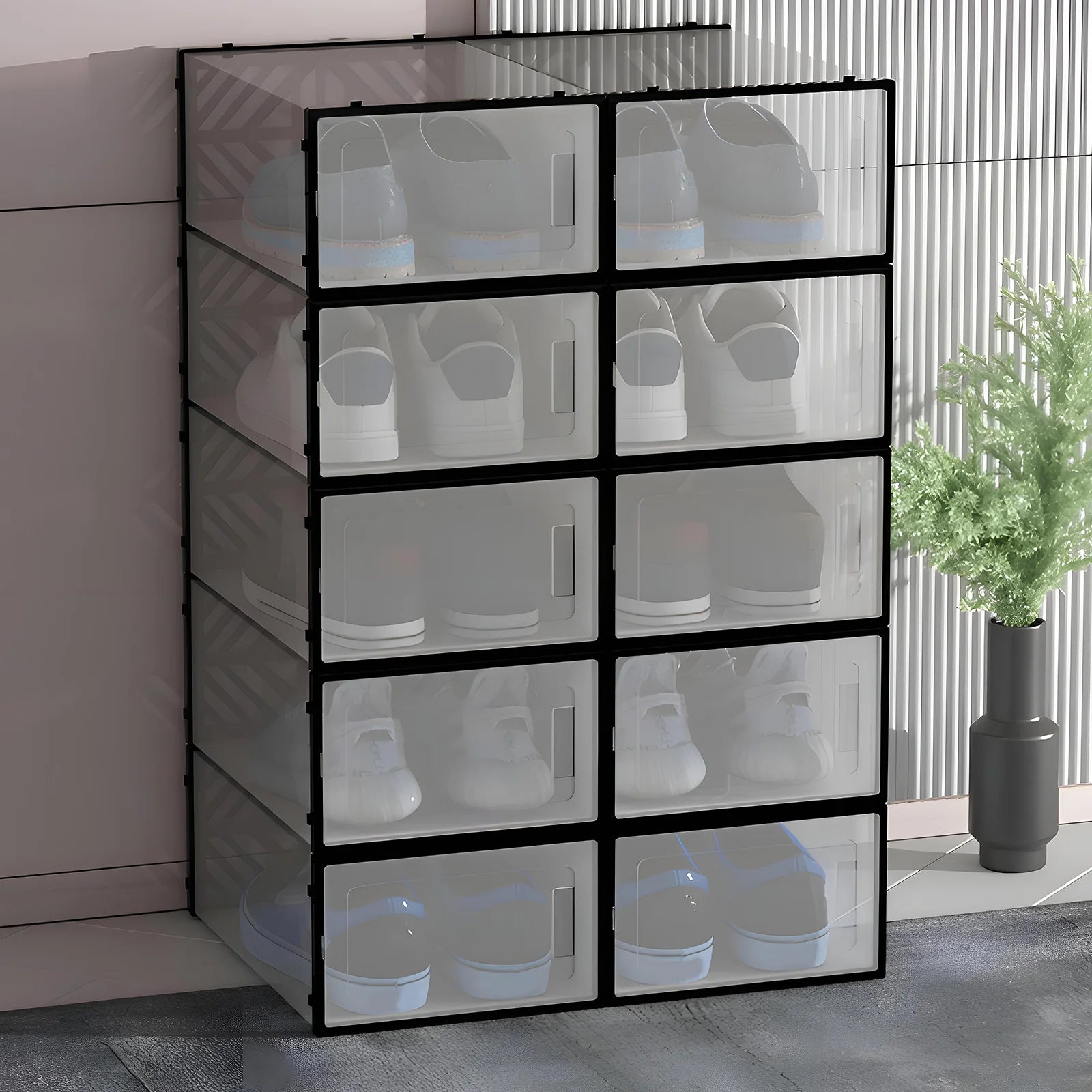 20 Pcs Shoe Storage Box Transparent PP Plastic Shoe Cabinet Moisture & Dust Proof Modern Organizer Black/White