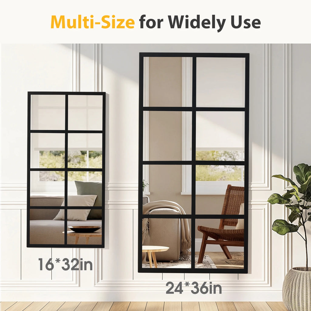 JHK 16" x 32"  Set of 2 Standing Hanging Full Body Wall Mirror Rectangle Window Pane Decorative Mirror Metal Framed Mirror