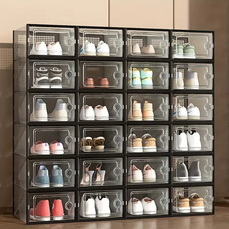6/12/24 shoe box, thick transparent tape cover, foldable and stackable shoe rack, plastic sports shoe storage box, space saving