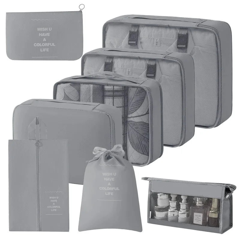 7/8/9/10 Pcs Set Travel Organizer Storage Bags Suitcase Packing Cubes Set Cases Portable Luggage Clothes Shoe Tidy Pouch Folding