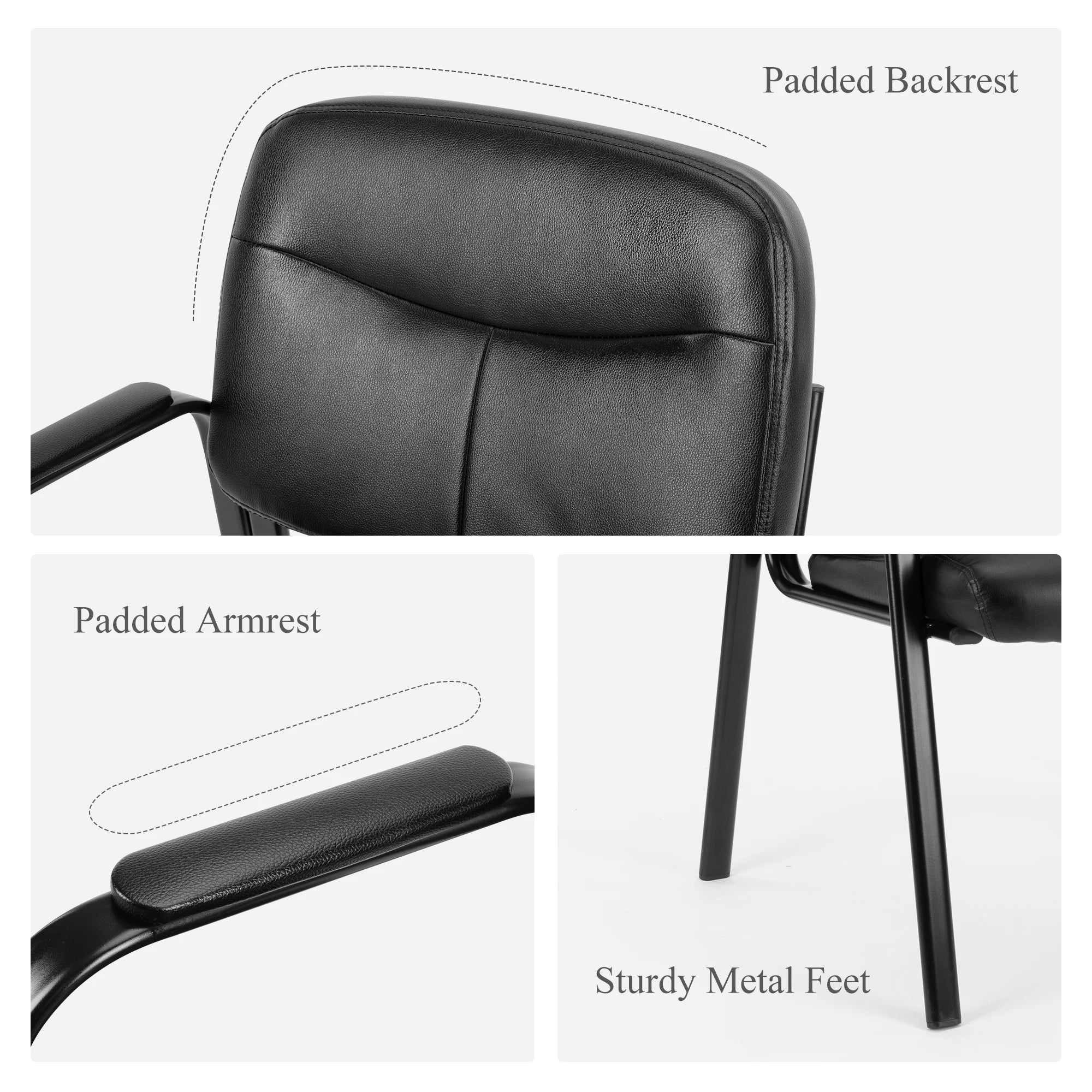 JHK Pu Leather Waiting Room Chair Comfy Guest Chairs with Padded Arms for Reception Conference Side Office Desk Home Furniture