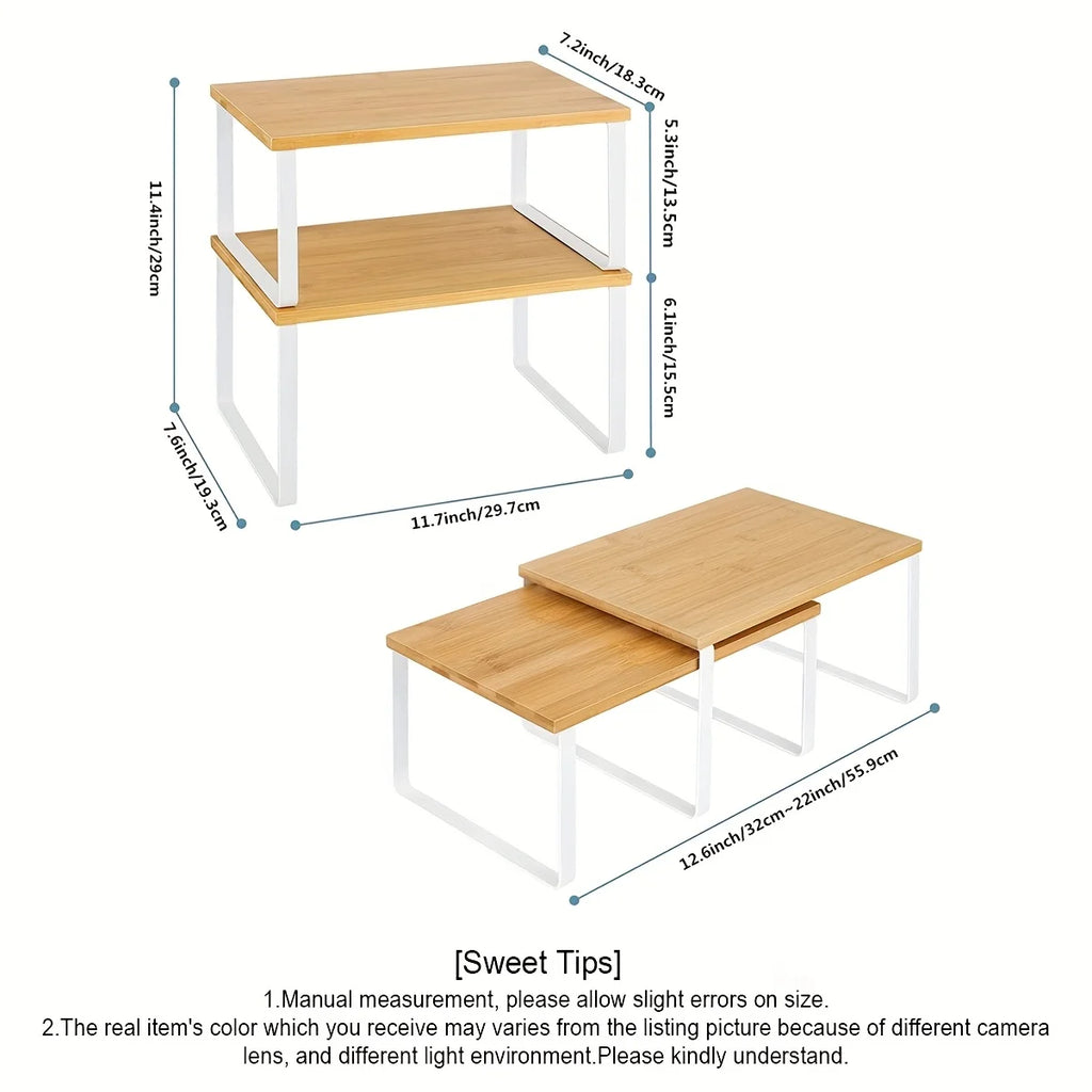 Kitchen Counter Shelves Spice Rack Set of 2, Stackable Cabinet Organizer Shelf, Expandable Kitchen Shelves Organizer for Kitchen