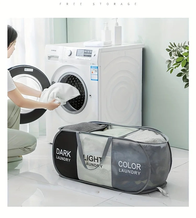 1pc Folding Classified Laundry Basket Breathable Separated Dirty clothes Storage Basket with Handle Large Capacity Laundry Bag