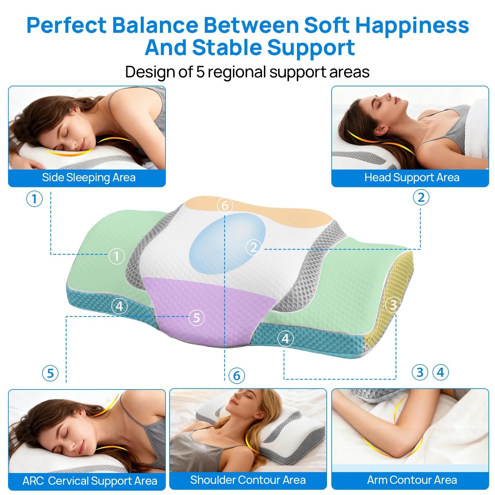 JHK Queen Size Memory Foam Cervical Neck Pillow Ergonomic Support Contour for Side with Arm Rest Slot and Ice Silk Pillowcase