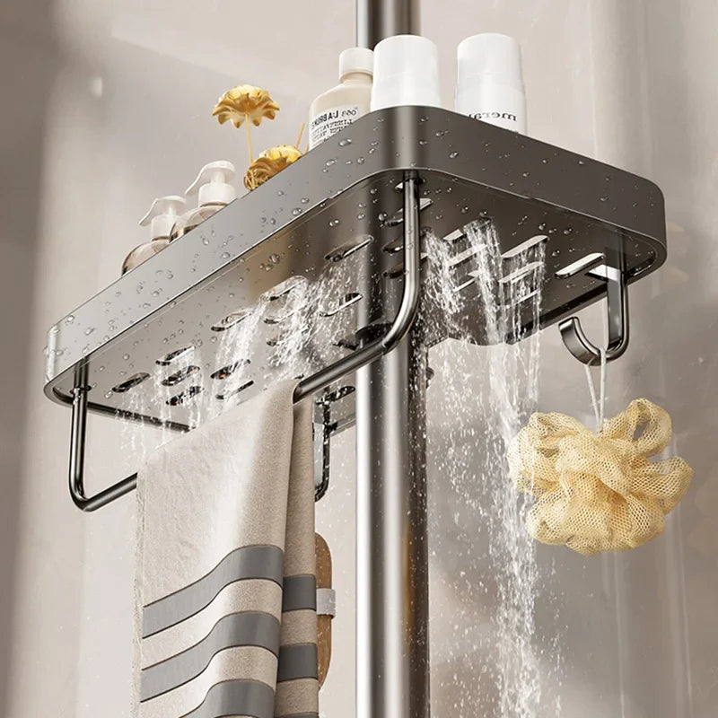 Bathroom Shower Head Holder Wall Mounted No Drilling Required Shampoo Organizer Rack Integrated Design Storage Shelf
