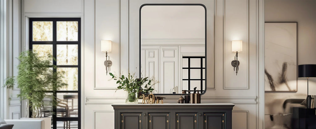 JHK 24x36 Inch Large Rectangle Vanity Framed Mirror for Wall Matte Metal Framed Modern Mirror Tempered Glass For Living Room