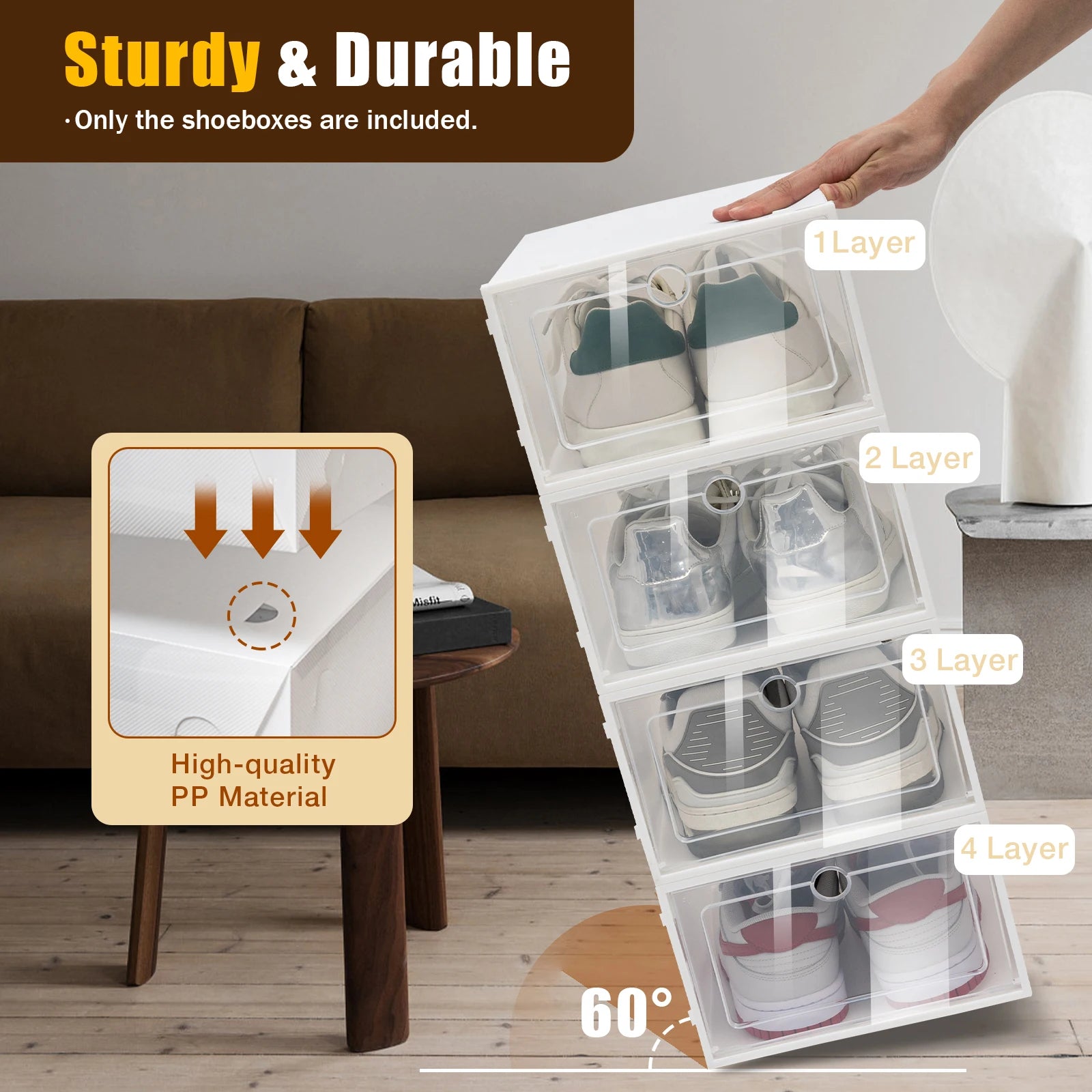 20/24PCS Foldable Flip Shoe Boxes Set Clear Plastic Stackable Storage Containers Home Organizer 33x23x14cm - Shoe Rack Case