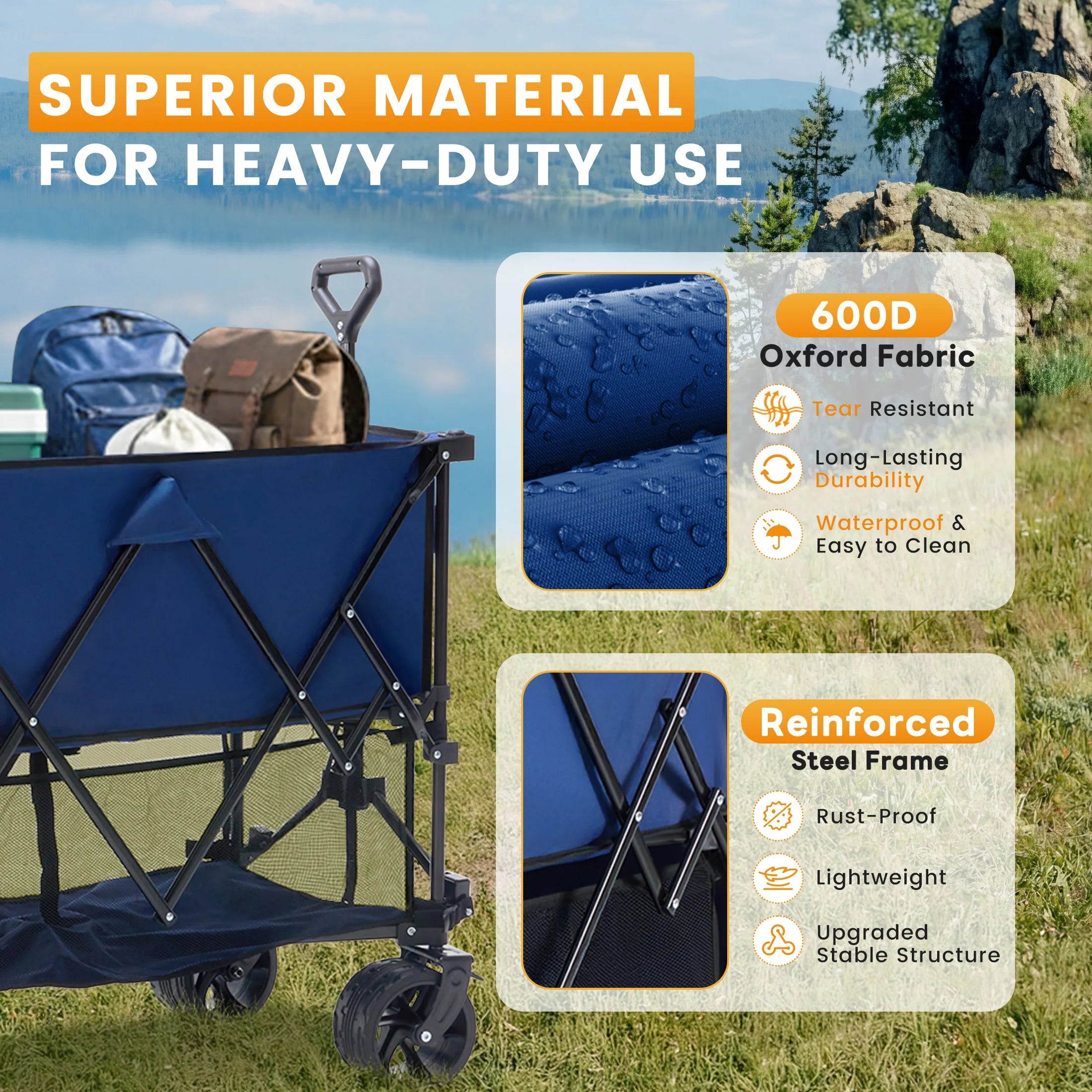 JHK Outdoor Wagons Cart Double Decker 440 lbs Large Capacity Collapsible Foldable Garden Beach Cart for Grocery Garden Camping