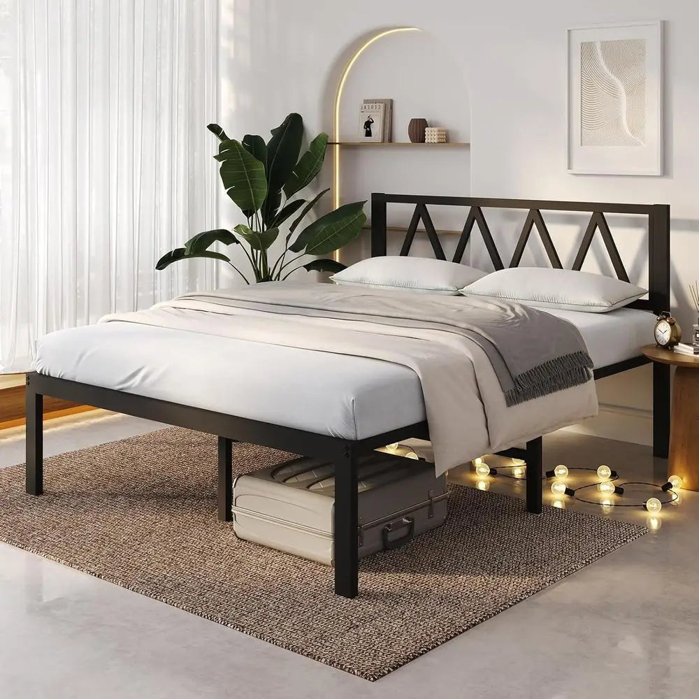 Novilla 18 Inch Queen Bed e with board, Metal Platorm Bed e, Queen Size Bed e No Box Spring Needed, Easy Assembly, Black