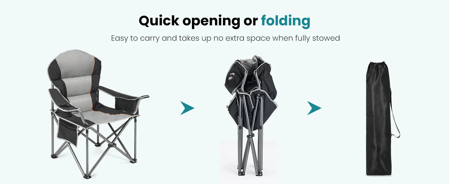 JHK Heavy Duty Camping Chair 450lbs Capacity Portable Folding Chair with Cup Holder Sturdy Steel Frame Outdoor Chair for Camping