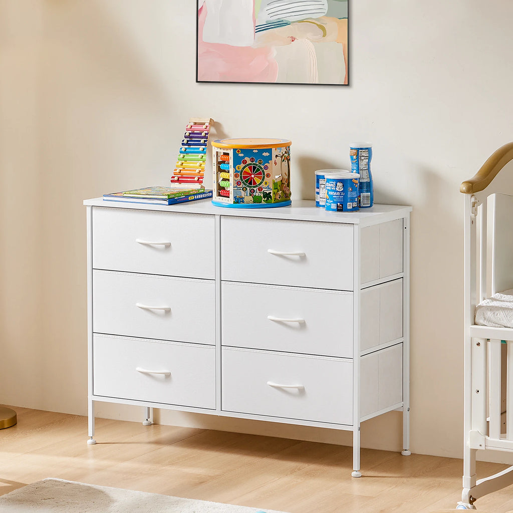 JHK Nightstand 6 Fabric Drawers Dresser For Bedroom Bedside Sofa Table With Storage Closet Chest Display Cabinet Furniture