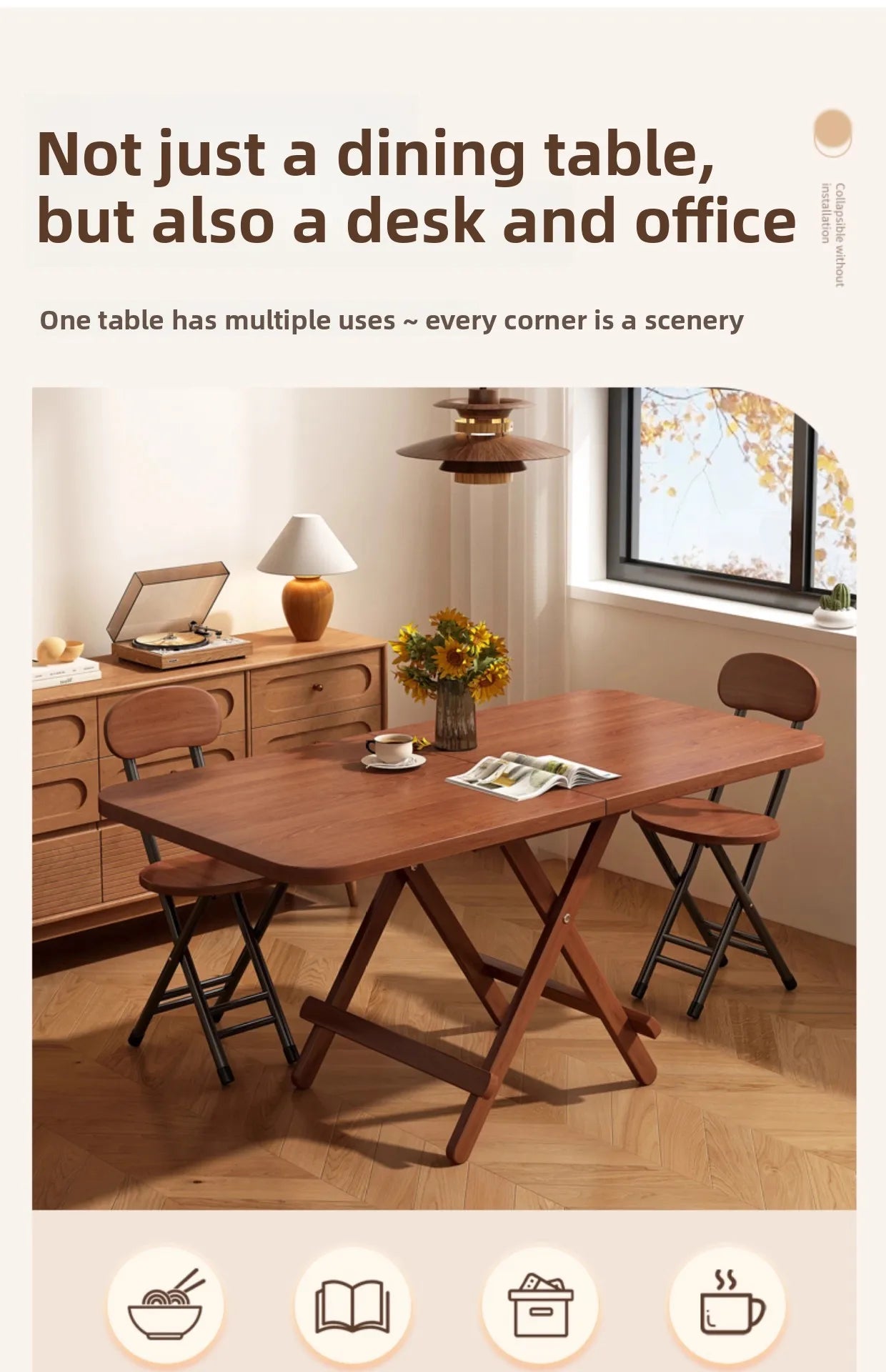 Sturdy Folding Dining Table - No Assembly Needed, Strong Stable Desk for Kitchen, Study & Office, round dining table,small table