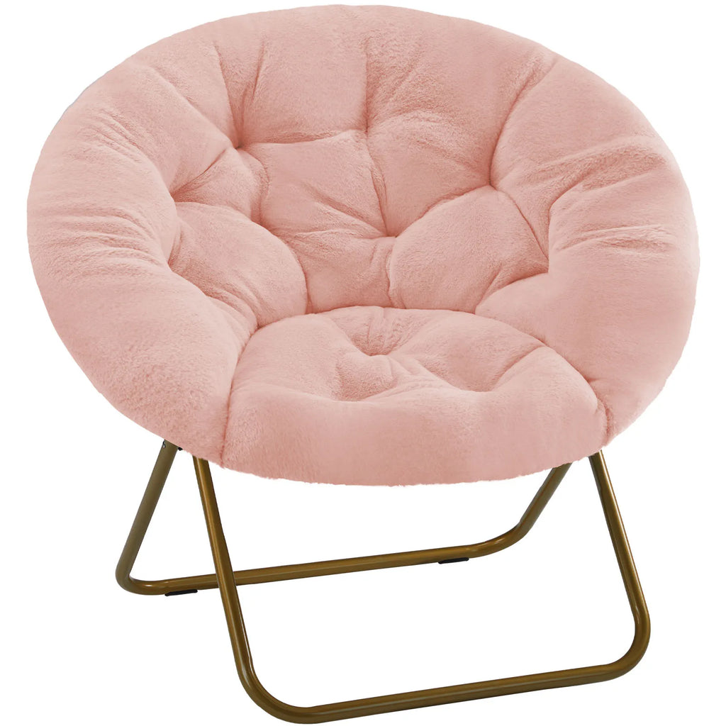 JHK Faux Fur Cozy Saucer Chairs For Living Room Folding Thick Padded Seat Metal Frame X-Large Reading Lounge Furniture