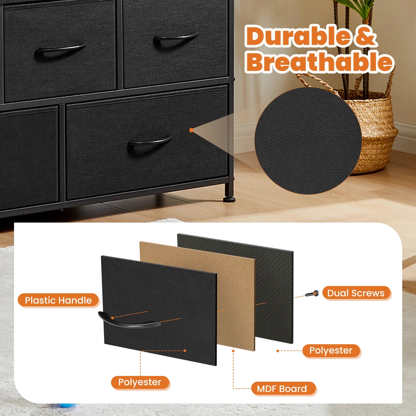JHK Shoe Cabinet Dresser With 5 Fabric Drawers Toy Storage TV Stand Multilayer Shoe Rack Space Saving Cabinet Of Home Furniture