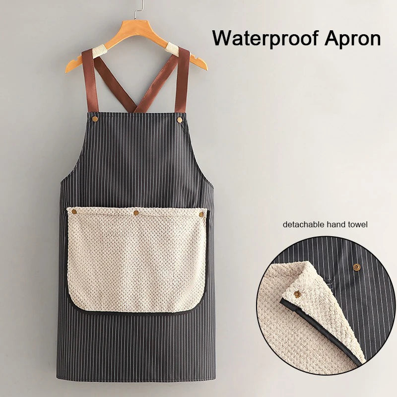 Kitchen Apron with Removable Hand Towel Waterproof Restaurant Cooking Sleeveless Apron Anti-fouling Baking Bibs 2025New