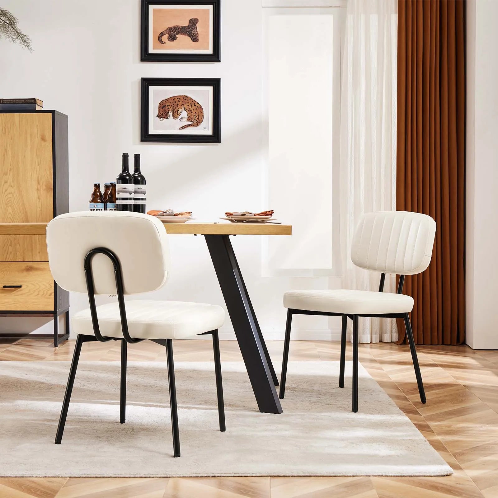 JHK Faux Leather Modern Dining Chairs Set of 2 Ergonomic Lumbar Support Foam Sponge Cushion Seat and Metal Legs for Kitchen