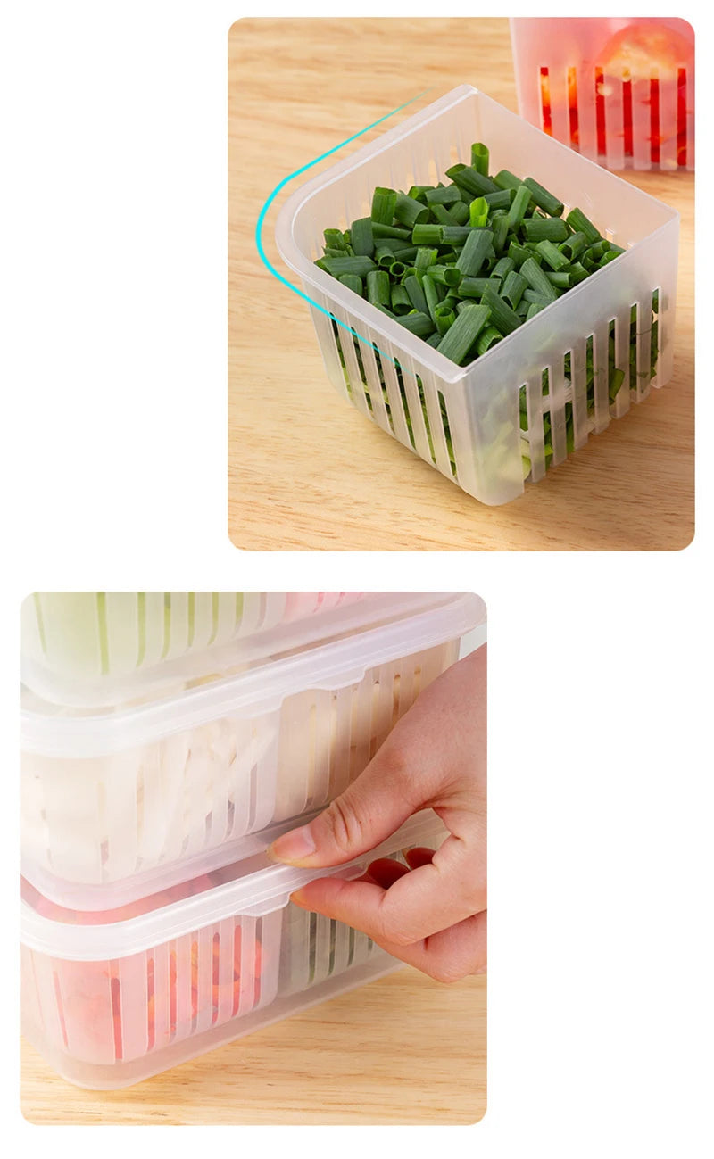 4 Grids Refrigerator Storage Box Food Vegetable Fruit Storage Box Fridge Organizer Drain Basket Meat Onion Ginger Clear Crisper