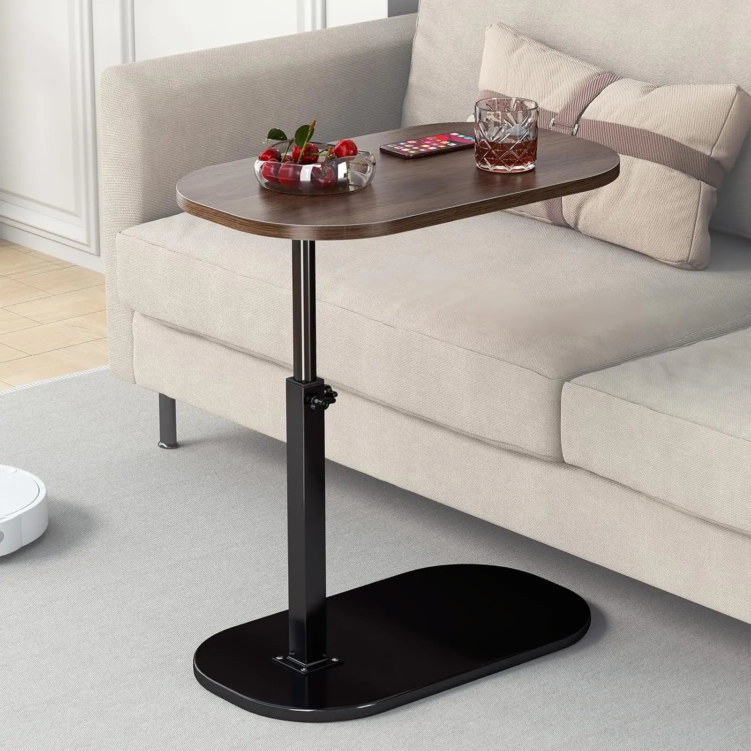 Adjustable C-Shaped Side Table with Swivel Top - Multi-Height End Table for Couch, Bed, Bathtub & Living Room
