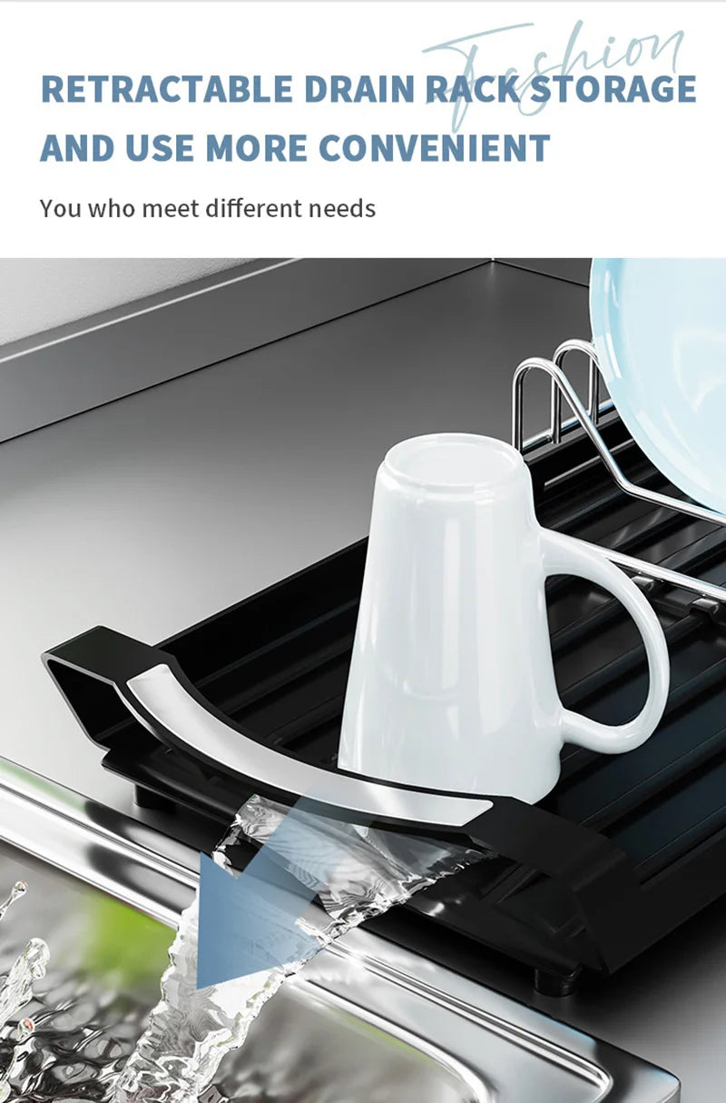 1pc Single-layer Draining Rack for Kitchen Bowls Dish Drainer Retractable Kitchen Desktop Storage Rack Kitchen Counter Organizer