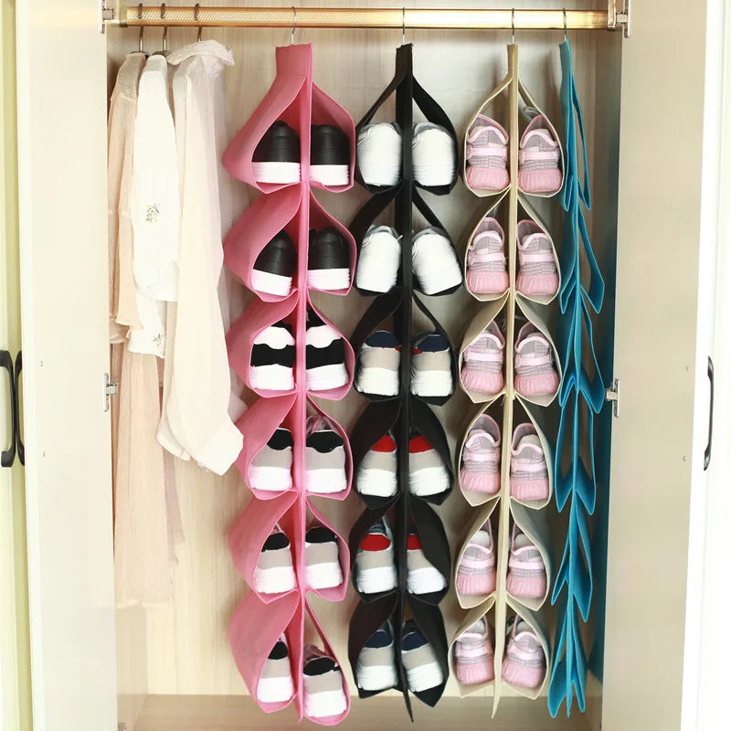 1pc Shoes Storage Hanging Bag Non-woven Fabric Shoe Storage Bag Multi-layer Foldable Wardrobe Shoe Holder Wardrobe Organizer