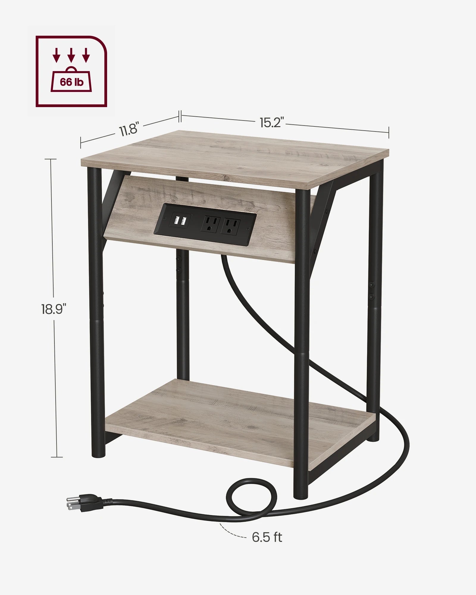VASAGLE End Table with Charging Station, Small Side Table for Living Room, Bedroom, Nightstand with Outlets and USB Ports, Bedsi