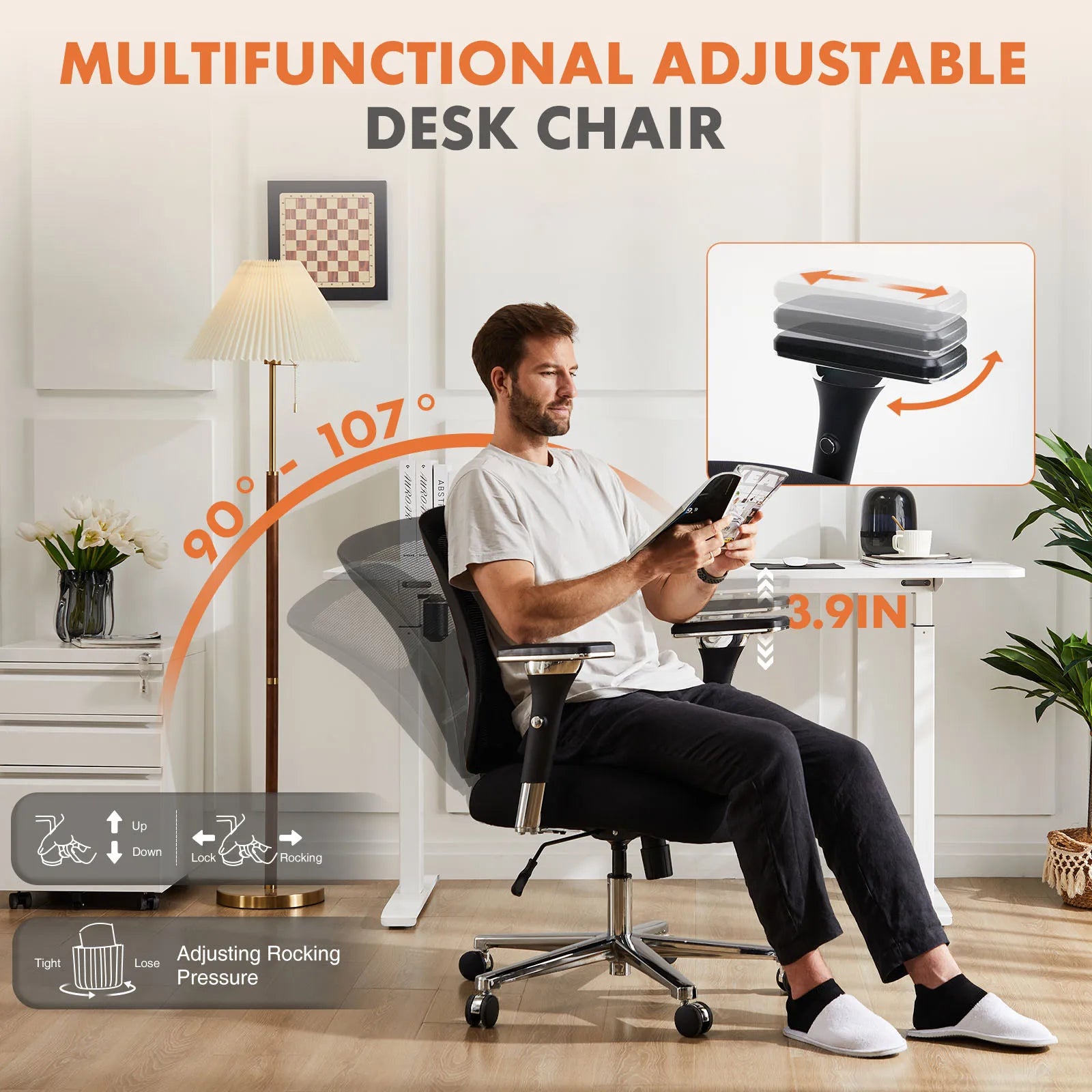 JHK 500lbs Heavy Duty Mesh Backrest Lumbar Support Office Chair Ergonomic Adjustable Height 4D Armrest Gaming Chairs for Home